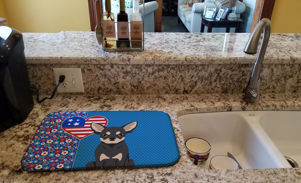 Black and Cream Chihuahua USA Dish-Drying Mat