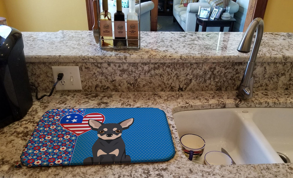 Black and Cream Chihuahua USA Dish-Drying Mat