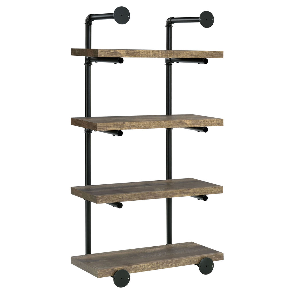 Industrial 4-Tier Wall Shelf with Pipe Frame - Black and Rustic Oak