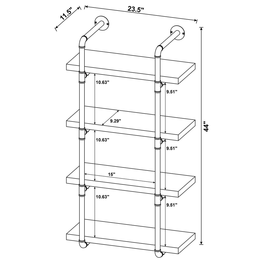 Industrial 4-Tier Wall Shelf with Pipe Frame - Black and Rustic Oak