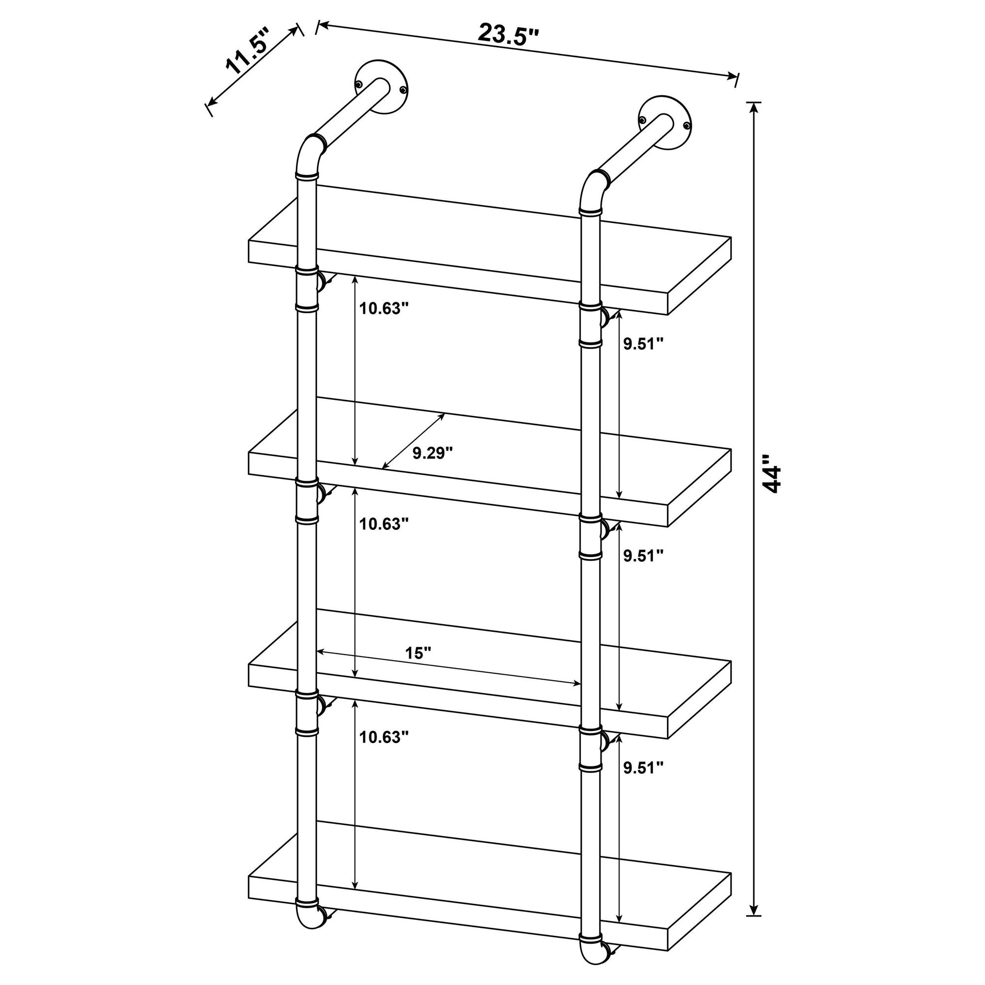 Industrial 4-Tier Wall Shelf with Pipe Frame - Black and Rustic Oak