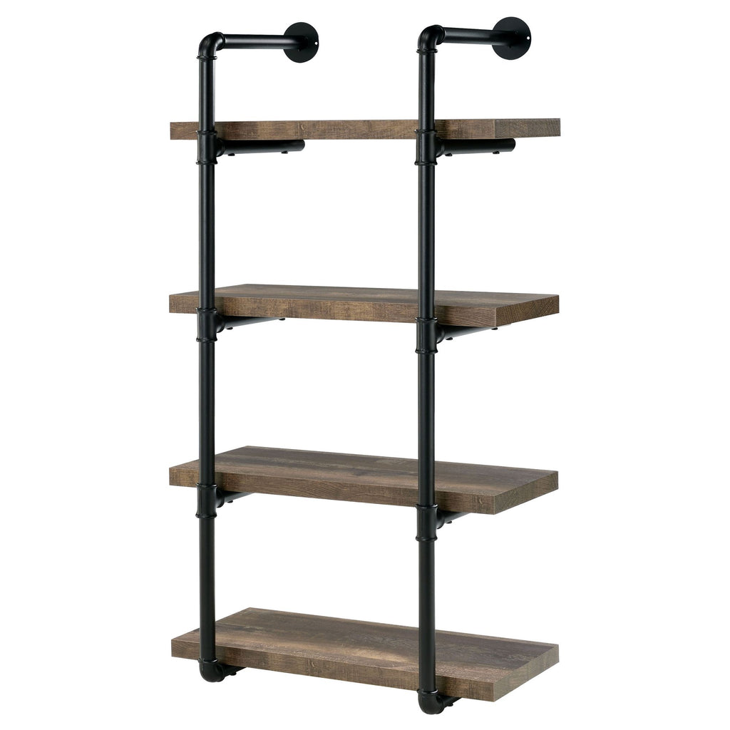 Industrial 4-Tier Wall Shelf with Pipe Frame - Black and Rustic Oak