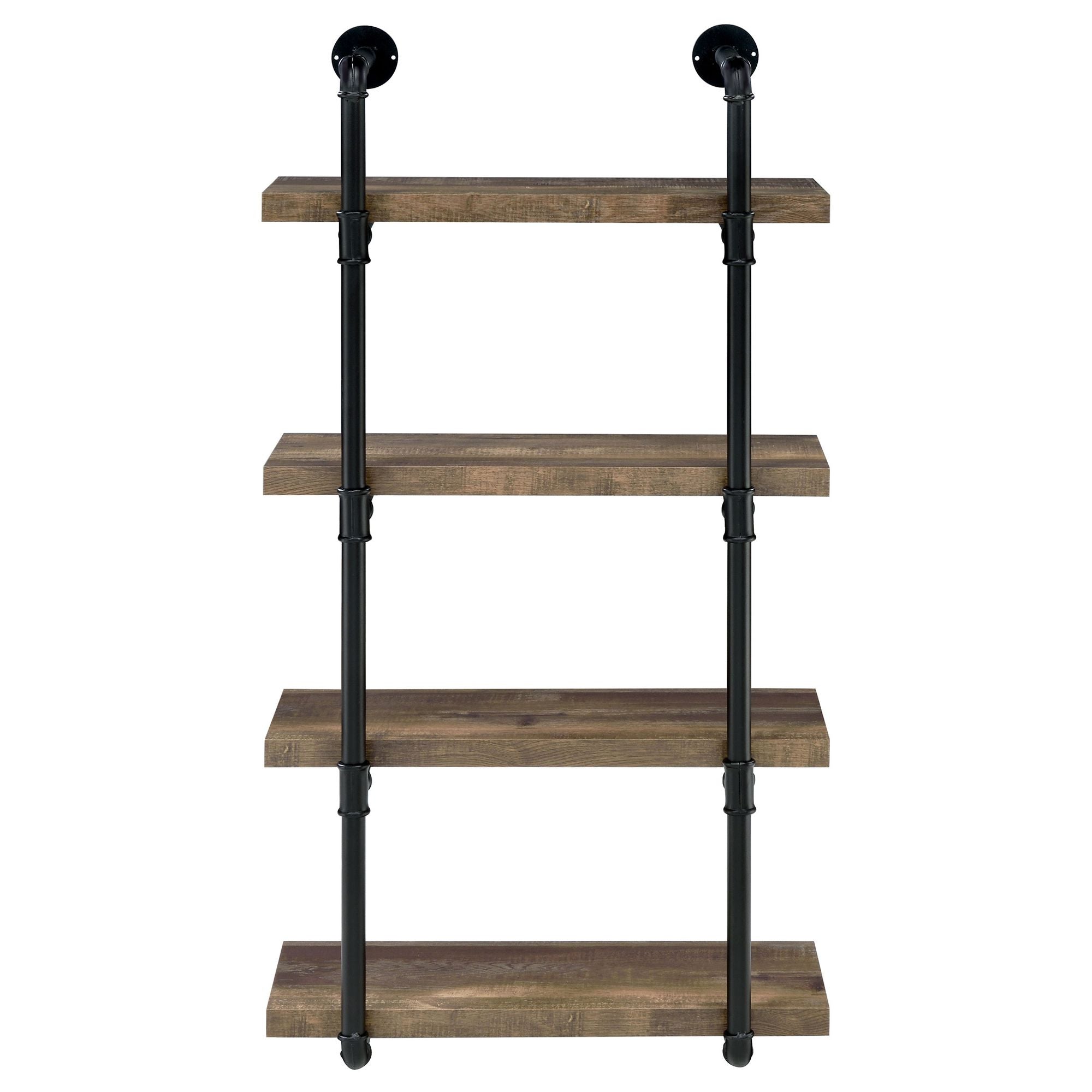 Industrial 4-Tier Wall Shelf with Pipe Frame - Black and Rustic Oak