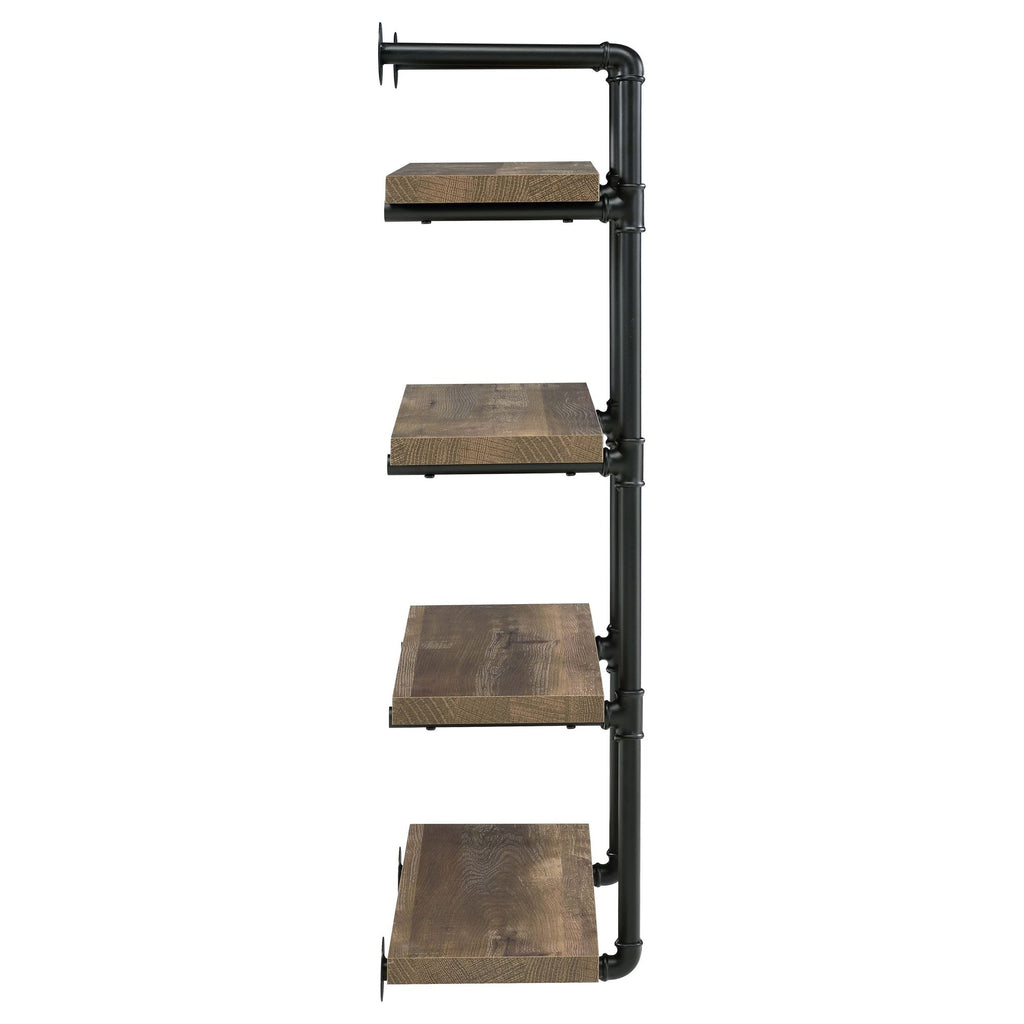 Industrial 4-Tier Wall Shelf with Pipe Frame - Black and Rustic Oak