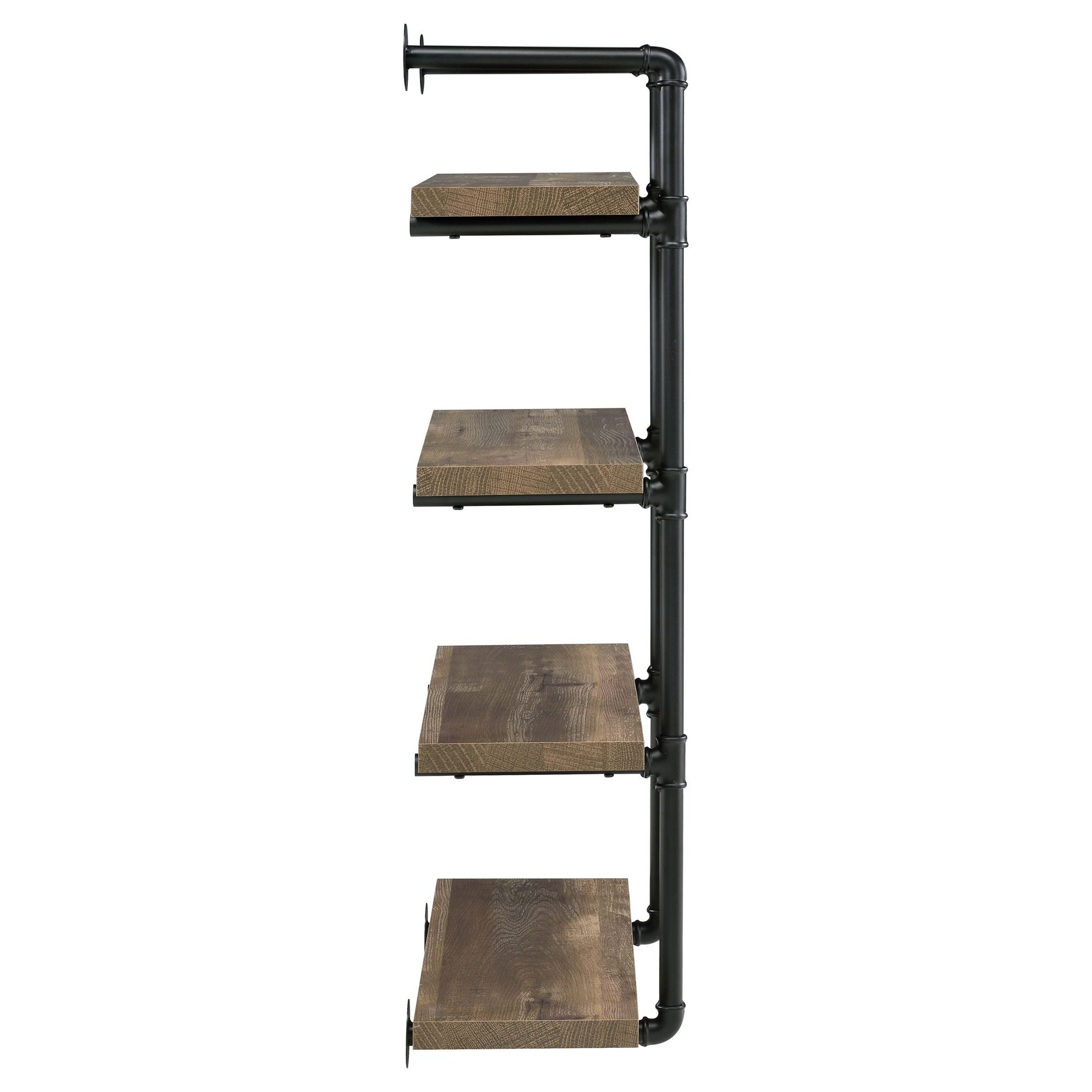 Industrial 4-Tier Wall Shelf with Pipe Frame - Black and Rustic Oak