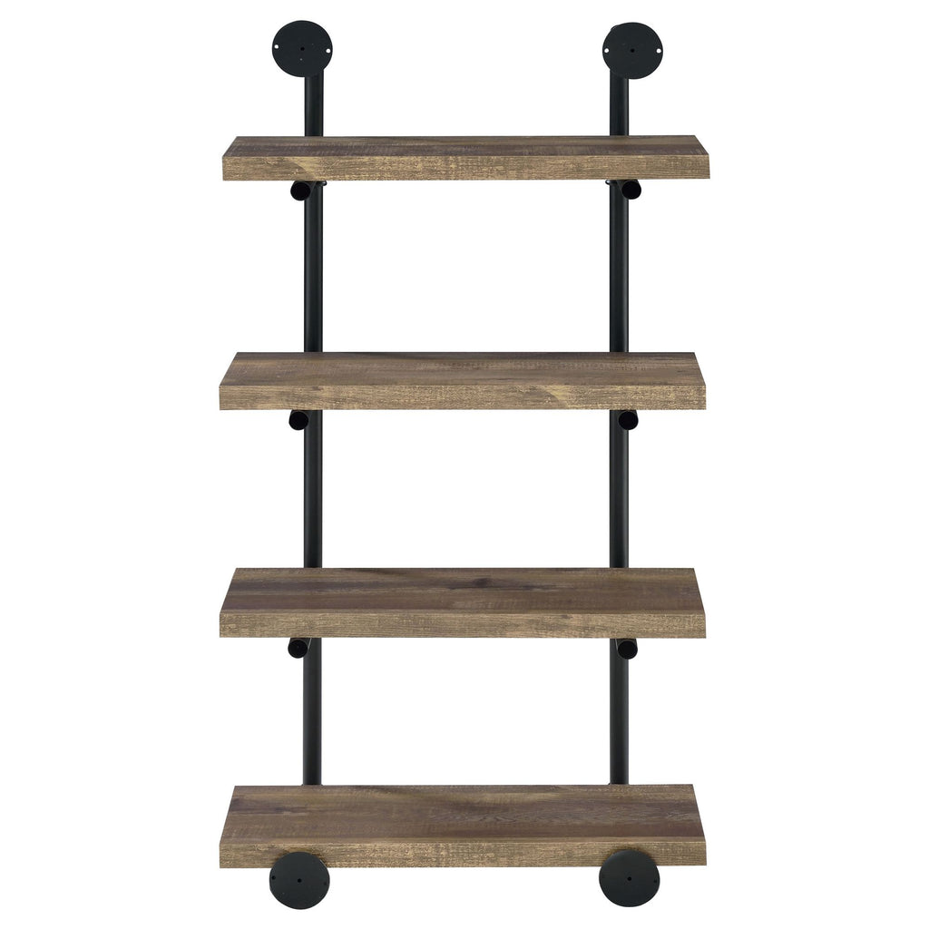 Industrial 4-Tier Wall Shelf with Pipe Frame - Black and Rustic Oak
