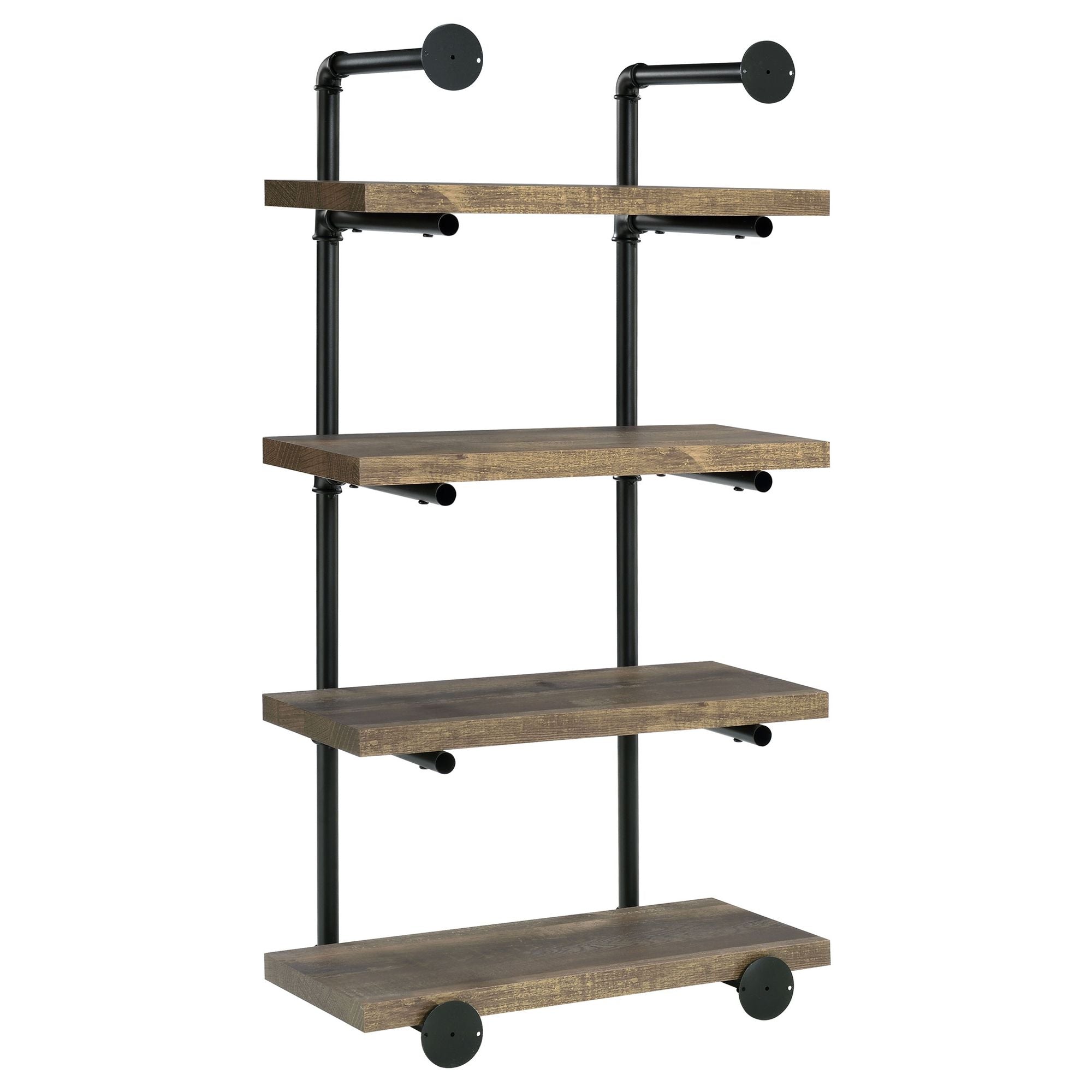 Industrial 4-Tier Wall Shelf with Pipe Frame - Black and Rustic Oak