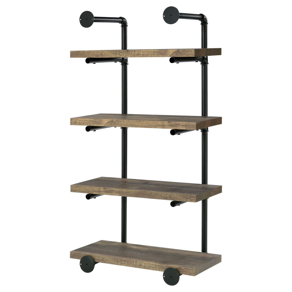 Industrial 4-Tier Wall Shelf with Pipe Frame - Black and Rustic Oak