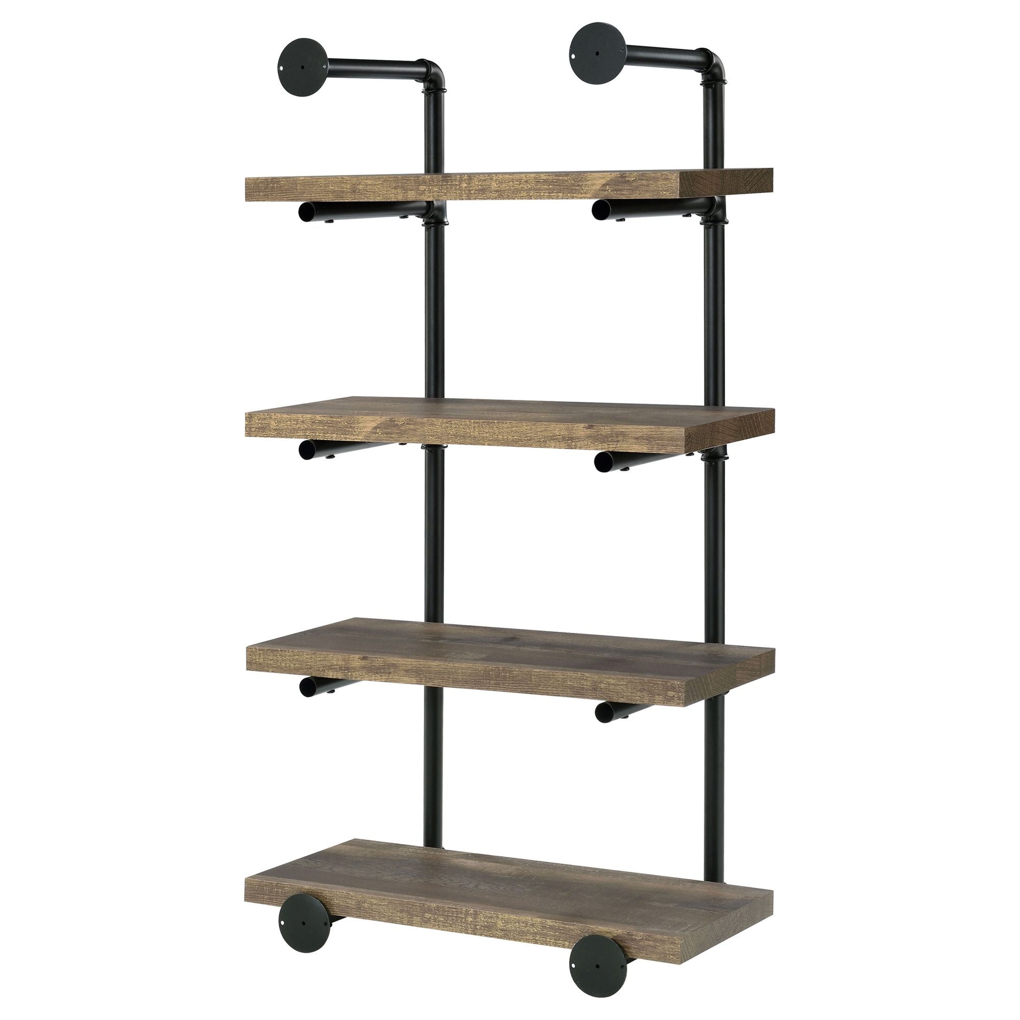 Industrial 4-Tier Wall Shelf with Pipe Frame - Black and Rustic Oak
