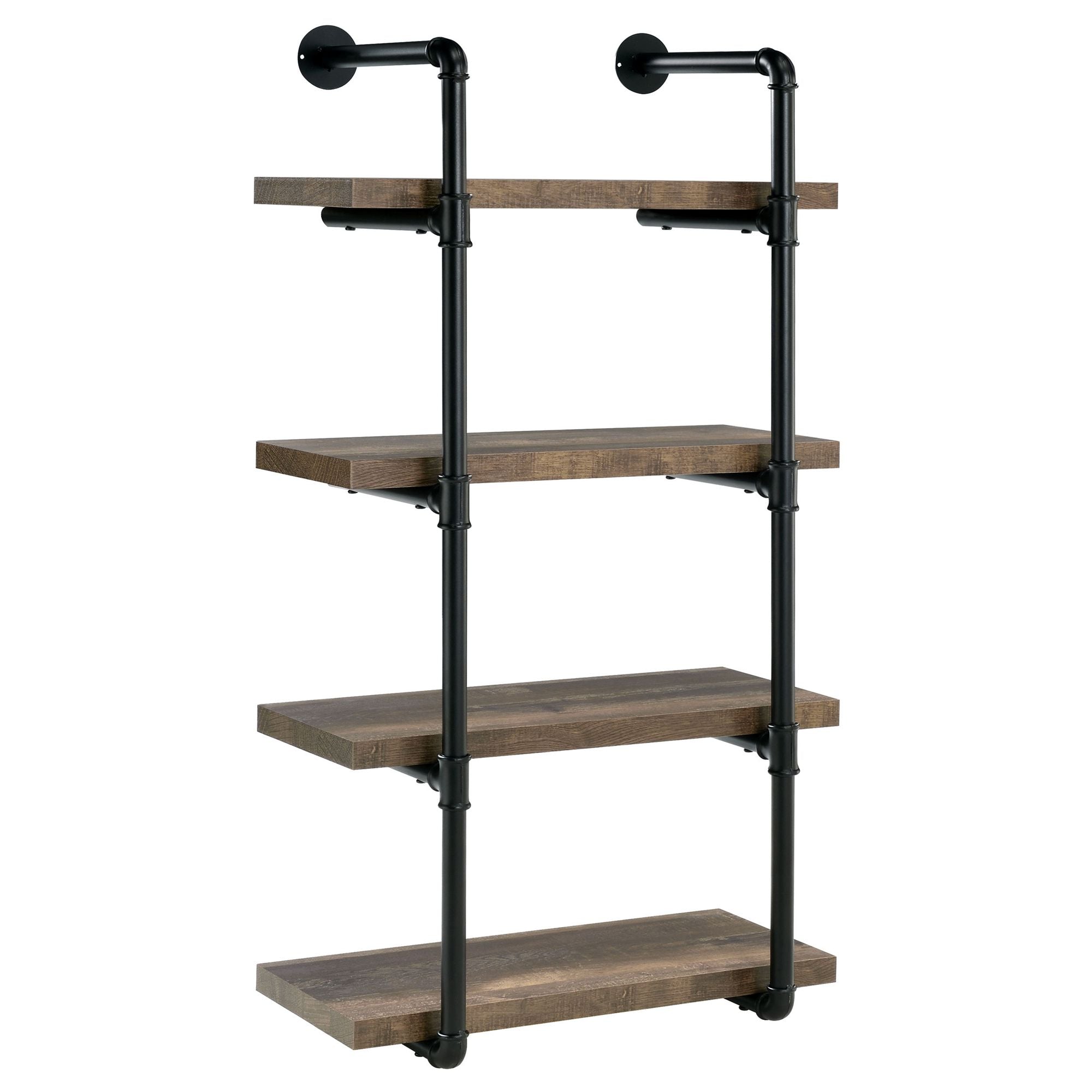 Industrial 4-Tier Wall Shelf with Pipe Frame - Black and Rustic Oak