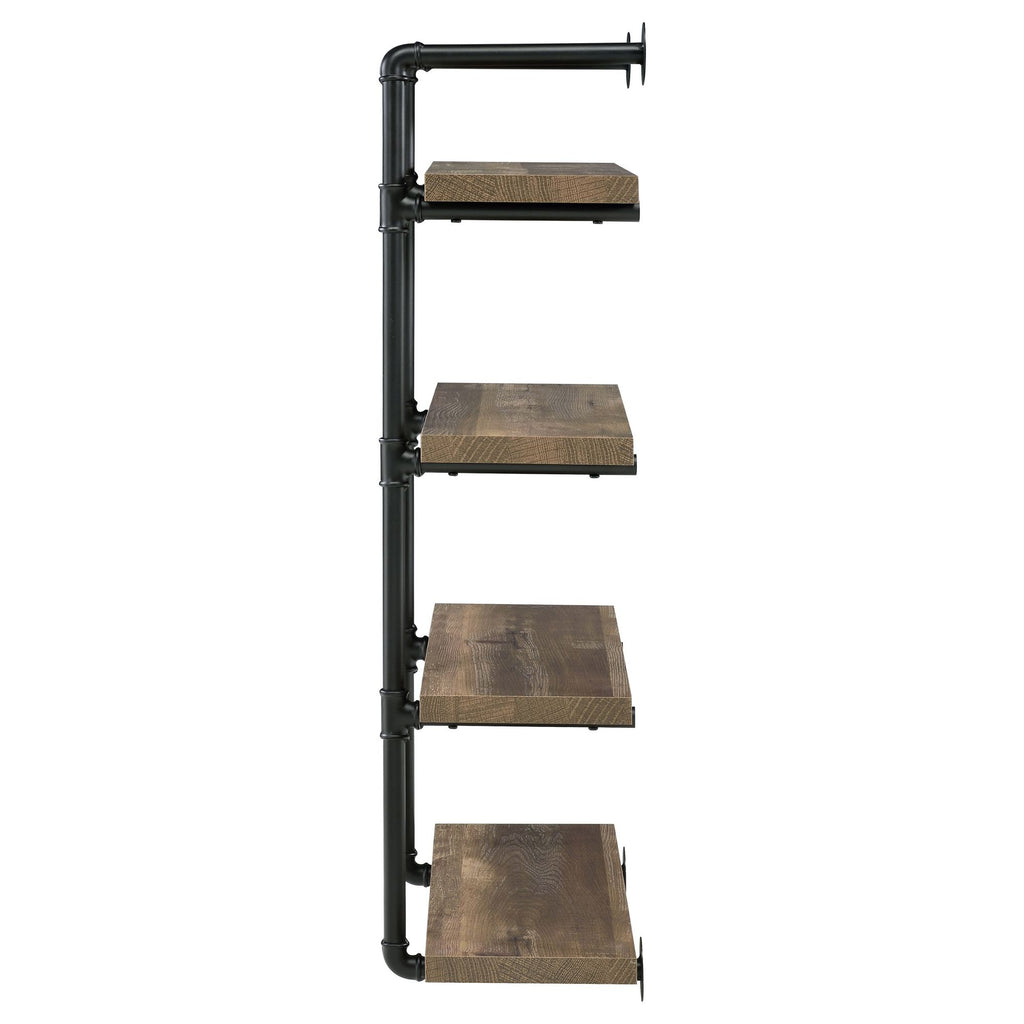 Industrial 4-Tier Wall Shelf with Pipe Frame - Black and Rustic Oak