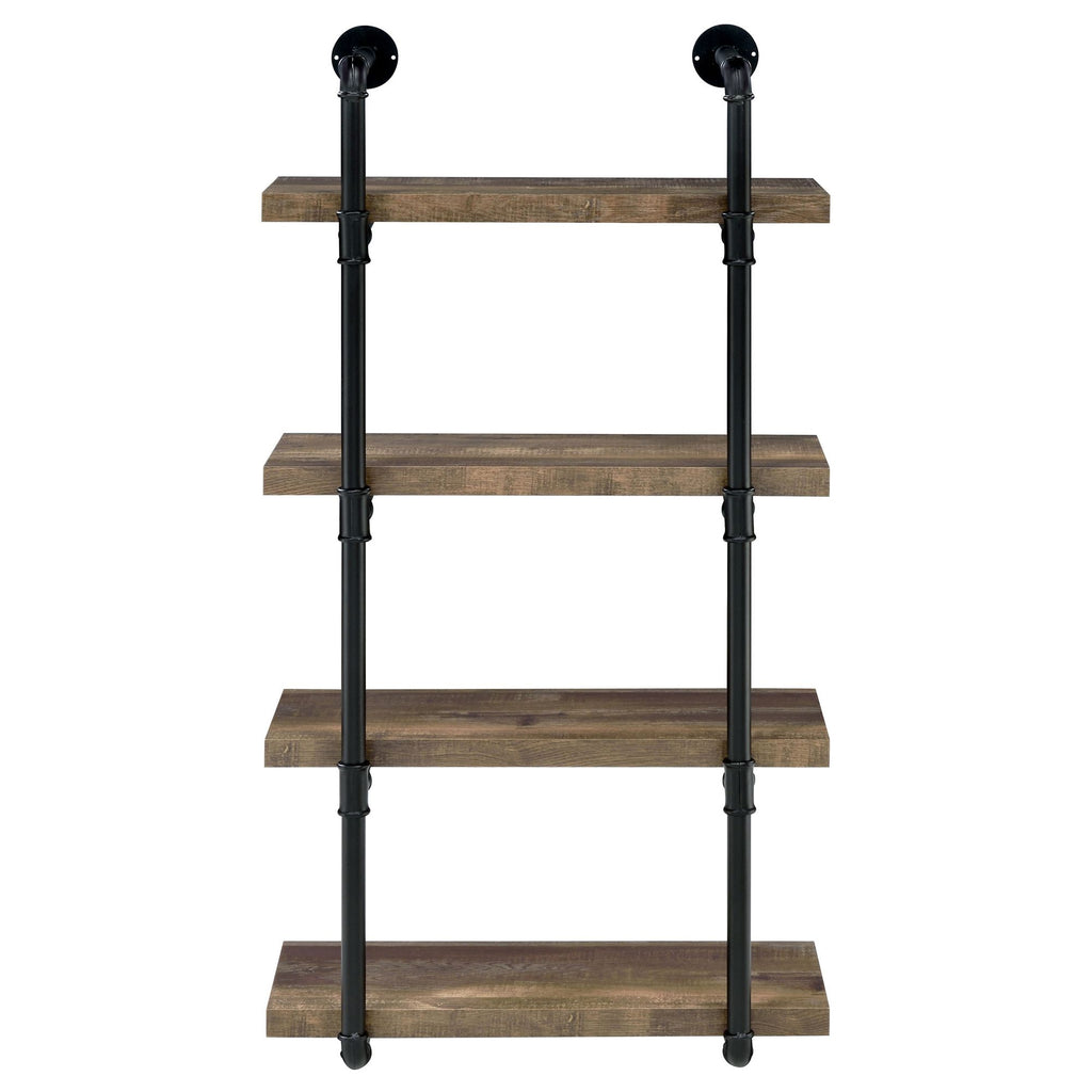 Industrial 4-Tier Wall Shelf with Pipe Frame - Black and Rustic Oak