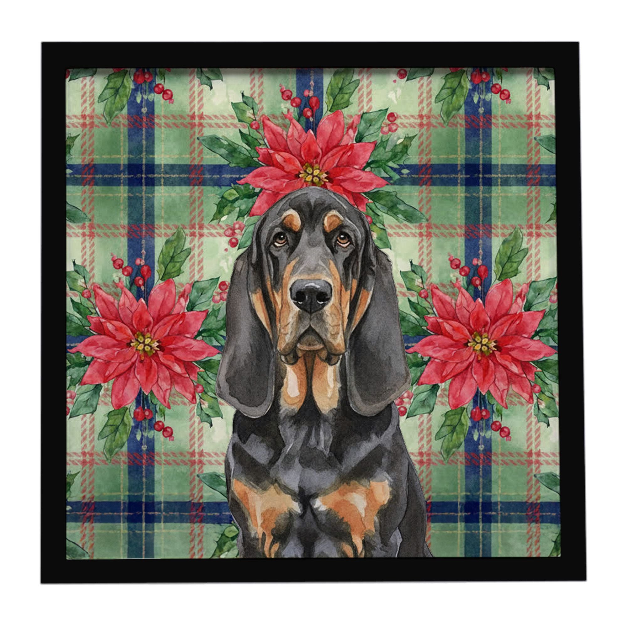 Black and Tan Bloodhound Christmas Poinsettias Wall Art - Ready to Hang
