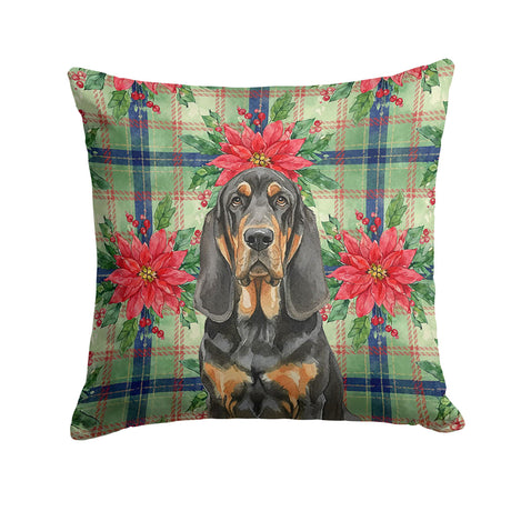 Black and Tan Bloodhound Christmas Poinsettia Pillow