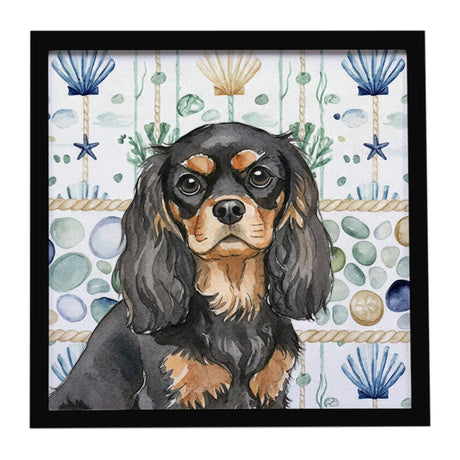 Cavalier Spaniel Coastal Sea Glass Framed Wall Art