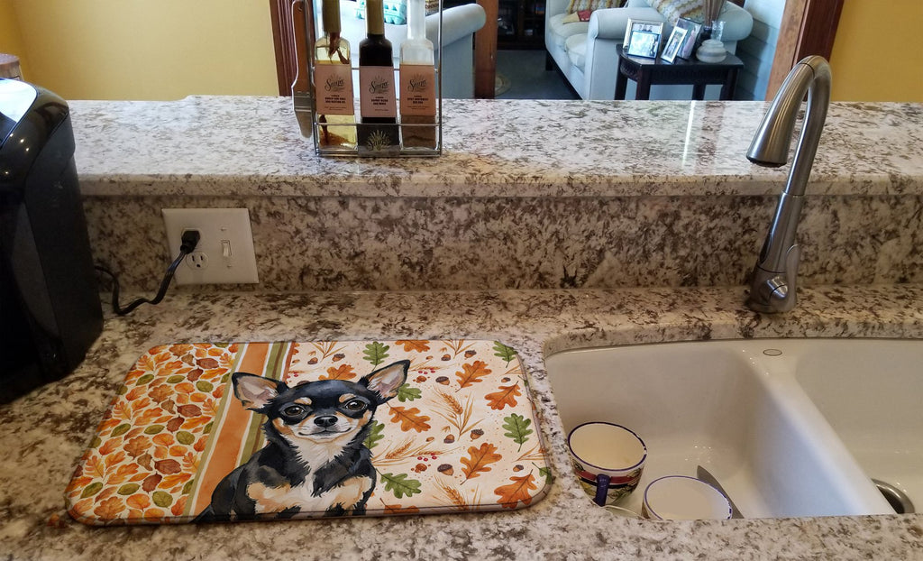 Black and Tan Chihuahua Thanksgiving Dish Drying Mat