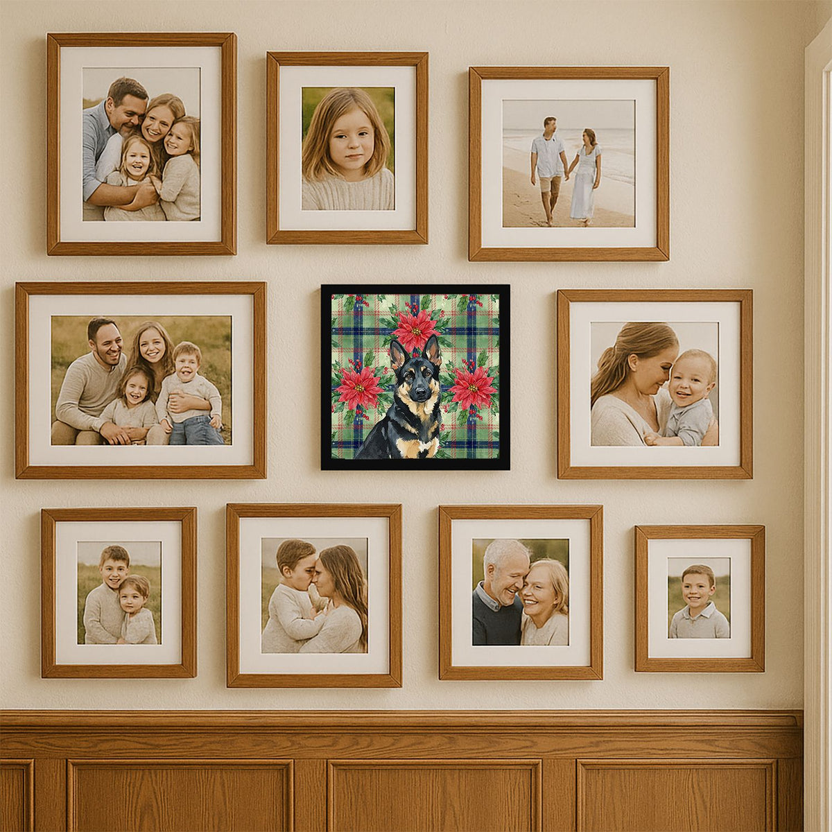 German Shepherd Poinsettia Christmas Wall Art