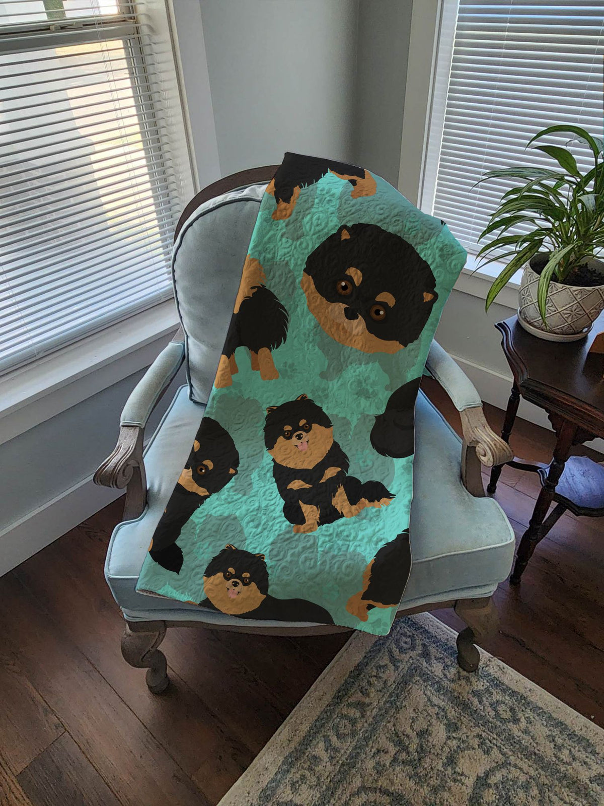 Black and Tan Pomeranian Quilted Throw