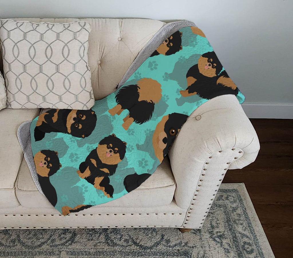 Black and Tan Pomeranian Quilted Throw
