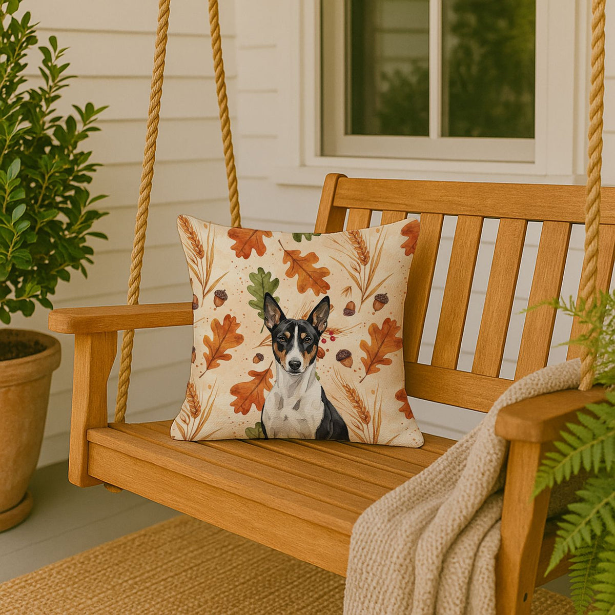 Black and White Basenji Fall Accent Pillow
