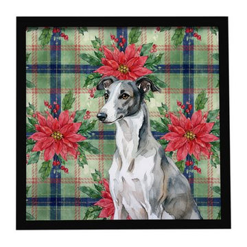 Black-and-White Greyhound Christmas Poinsettia Wall Art