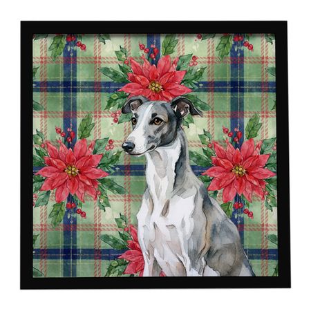 Black-and-White Greyhound Christmas Poinsettia Wall Art