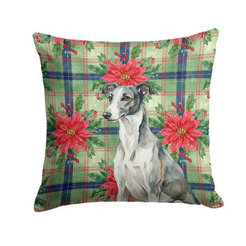 Greyhound and Poinsettias Christmas Accent Pillow