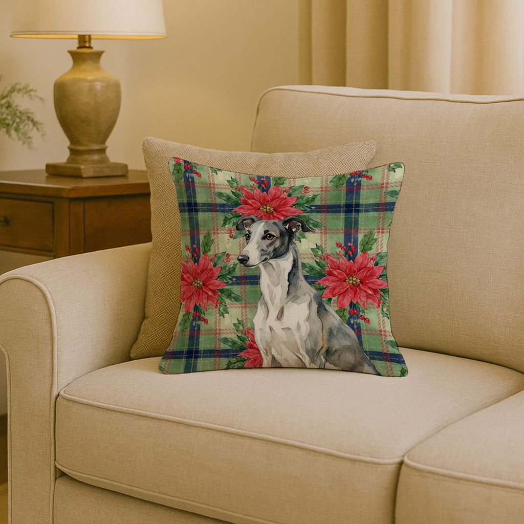 Greyhound and Poinsettias Christmas Accent Pillow