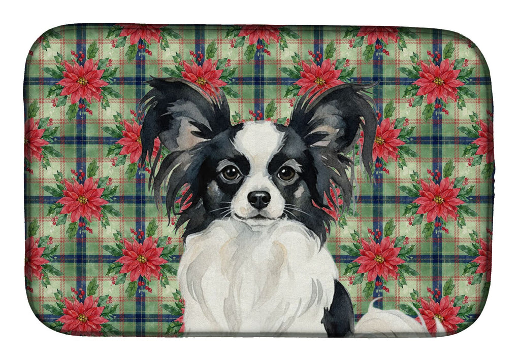 Papillon Christmas Poinsettias Dish Drying Mat
