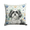 Black and White Shih Tzu Coastal Sea Glass Accent Pillow