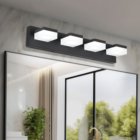 Modern Matte Black Four-Light LED Vanity Fixture