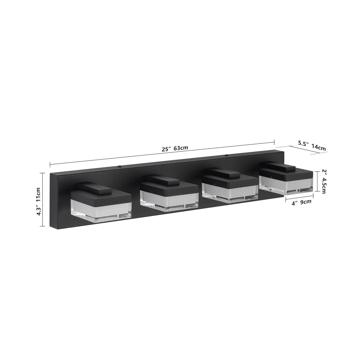 Modern Matte Black Four-Light LED Vanity Fixture
