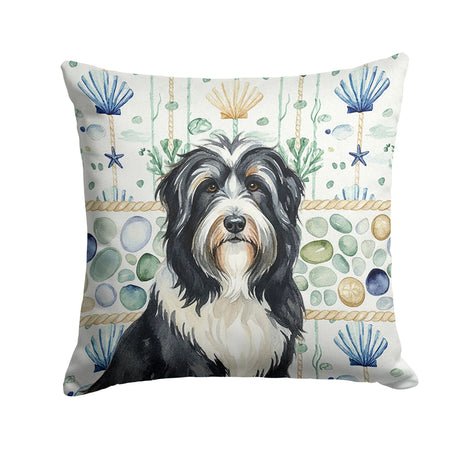 Black Bearded Collie Coastal Sea Glass Pillow