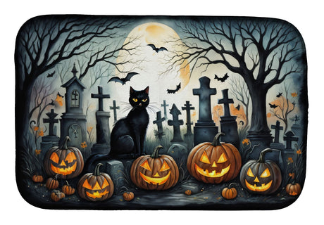 Spooky Black Cat Halloween Dish Drying Mat