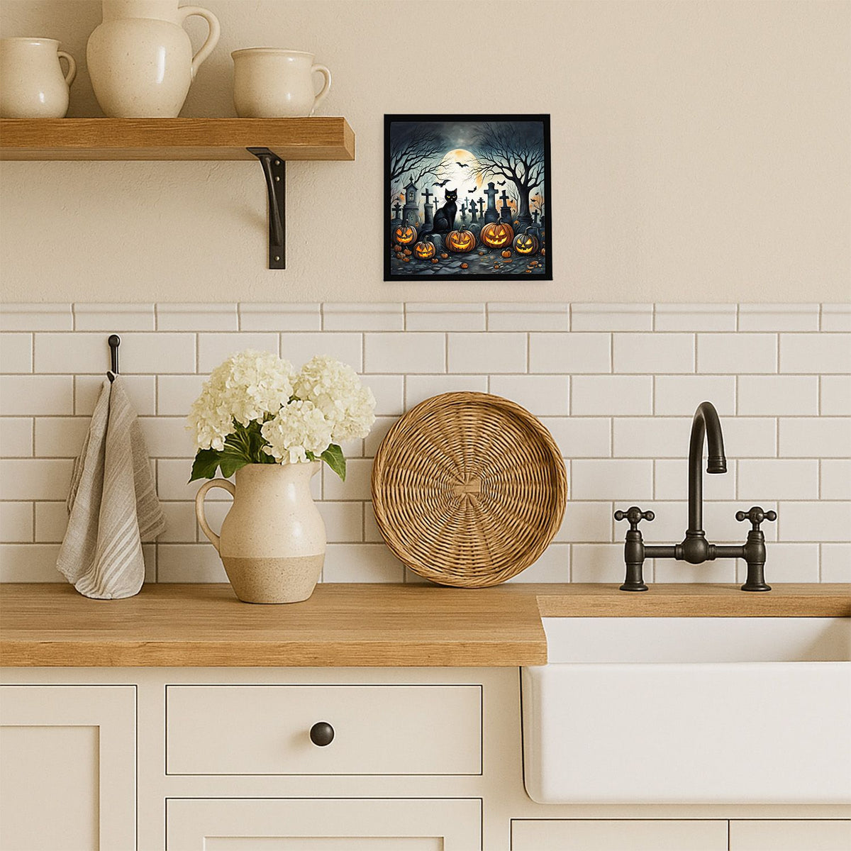 Spooky Black Cat Halloween Framed Wall Art