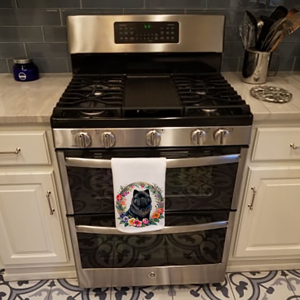Black Chow Chow and Flowers Kitchen Towel Set