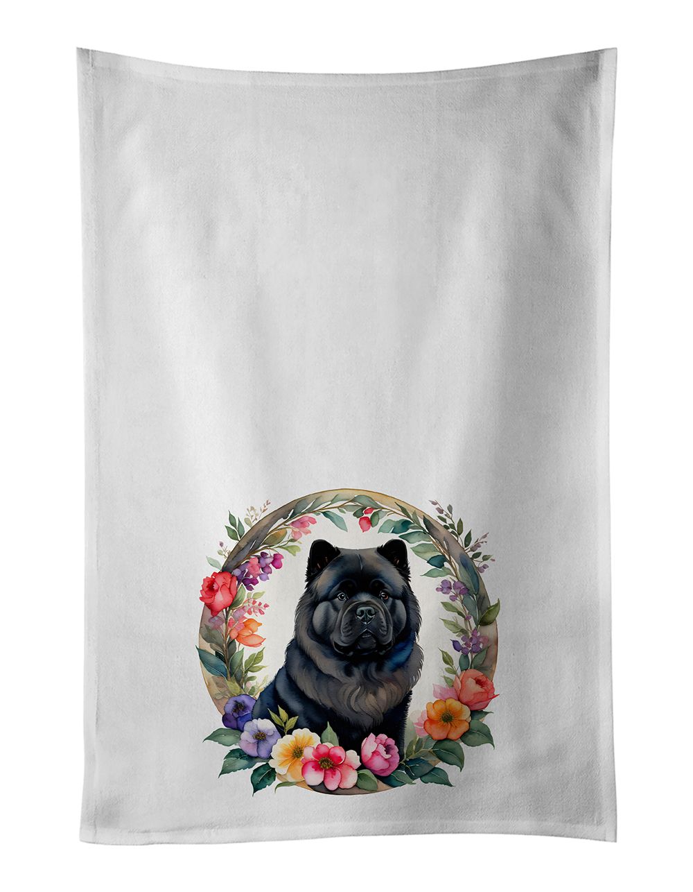 Black Chow Chow and Flowers Kitchen Towel Set