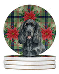 Black Cocker Spaniel Christmas Poinsettia Coaster Set