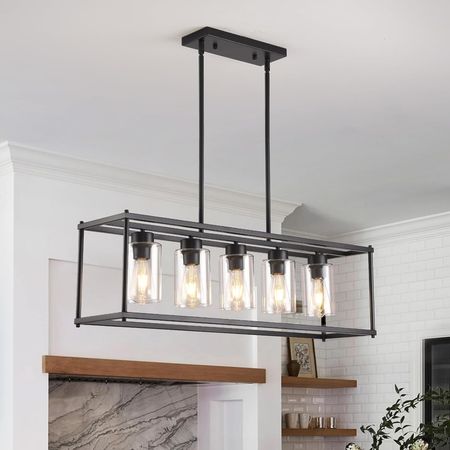 Black Rectangular Chandelier with Clear Shades