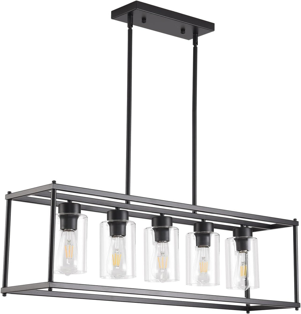 Black Rectangular Chandelier with Clear Shades