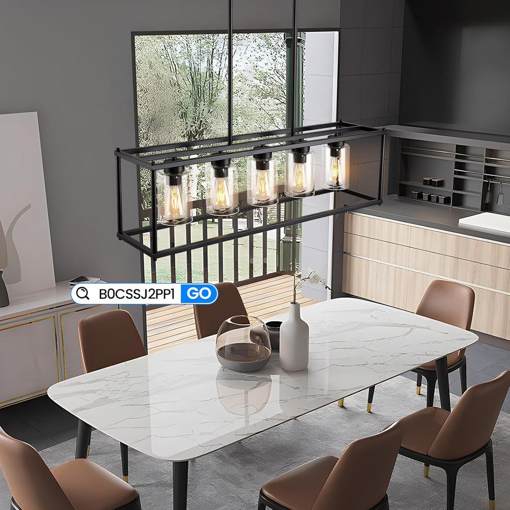Black Rectangular Chandelier with Clear Shades