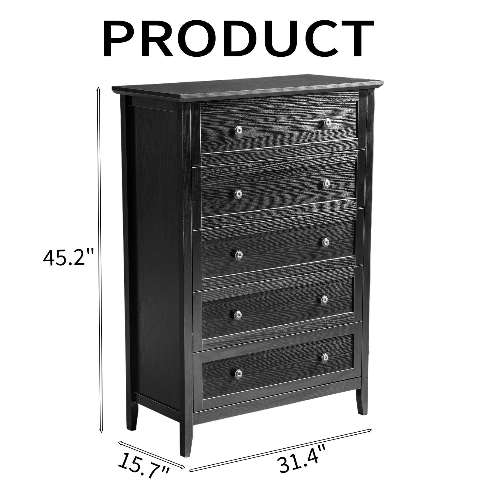 Black Embossed Five-Drawer Cabinet – Modern Storage for Any Room