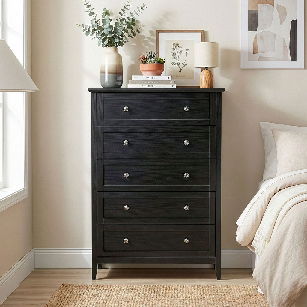 Black Embossed Five-Drawer Cabinet – Modern Storage for Any Room