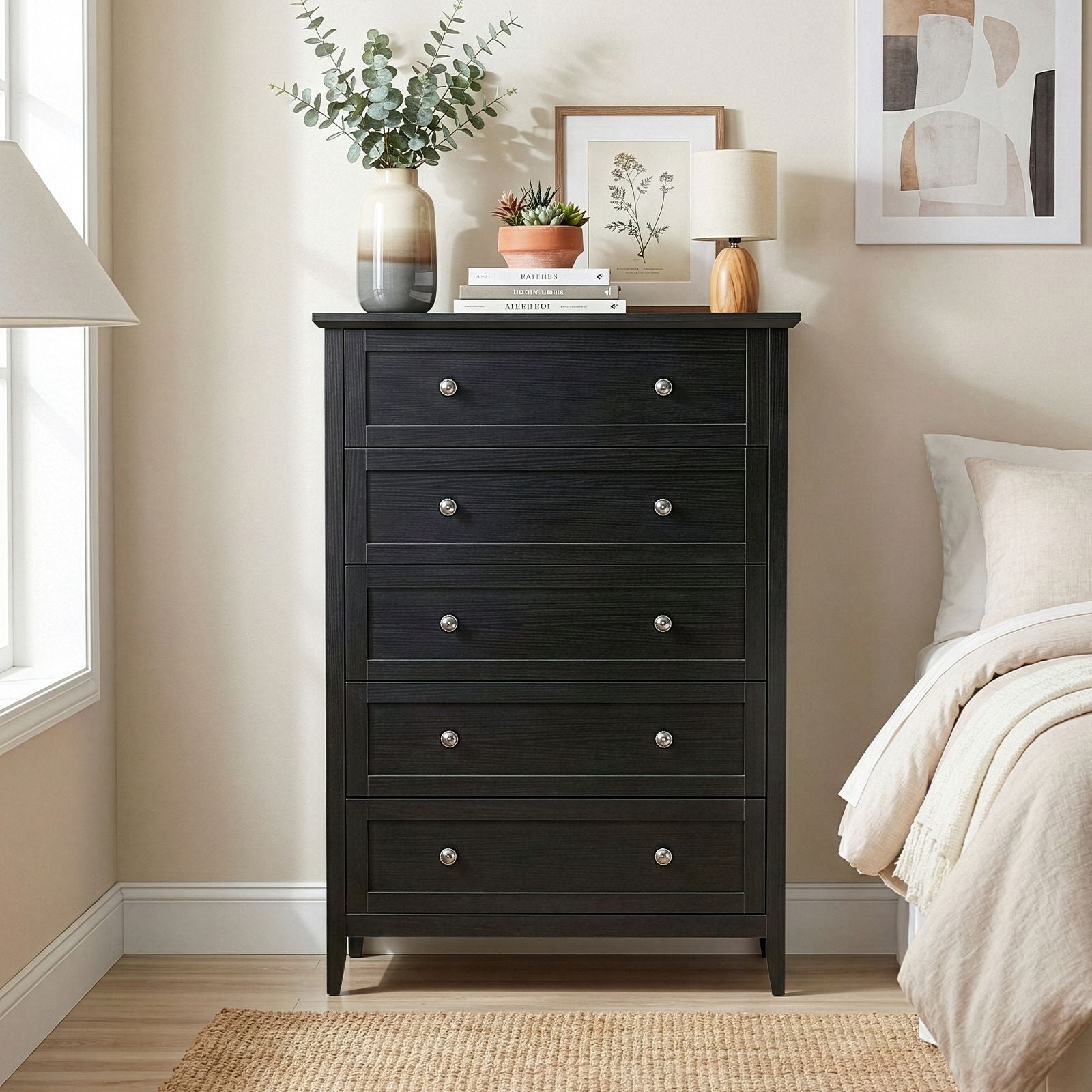 Black Embossed Five-Drawer Cabinet – Modern Storage for Any Room