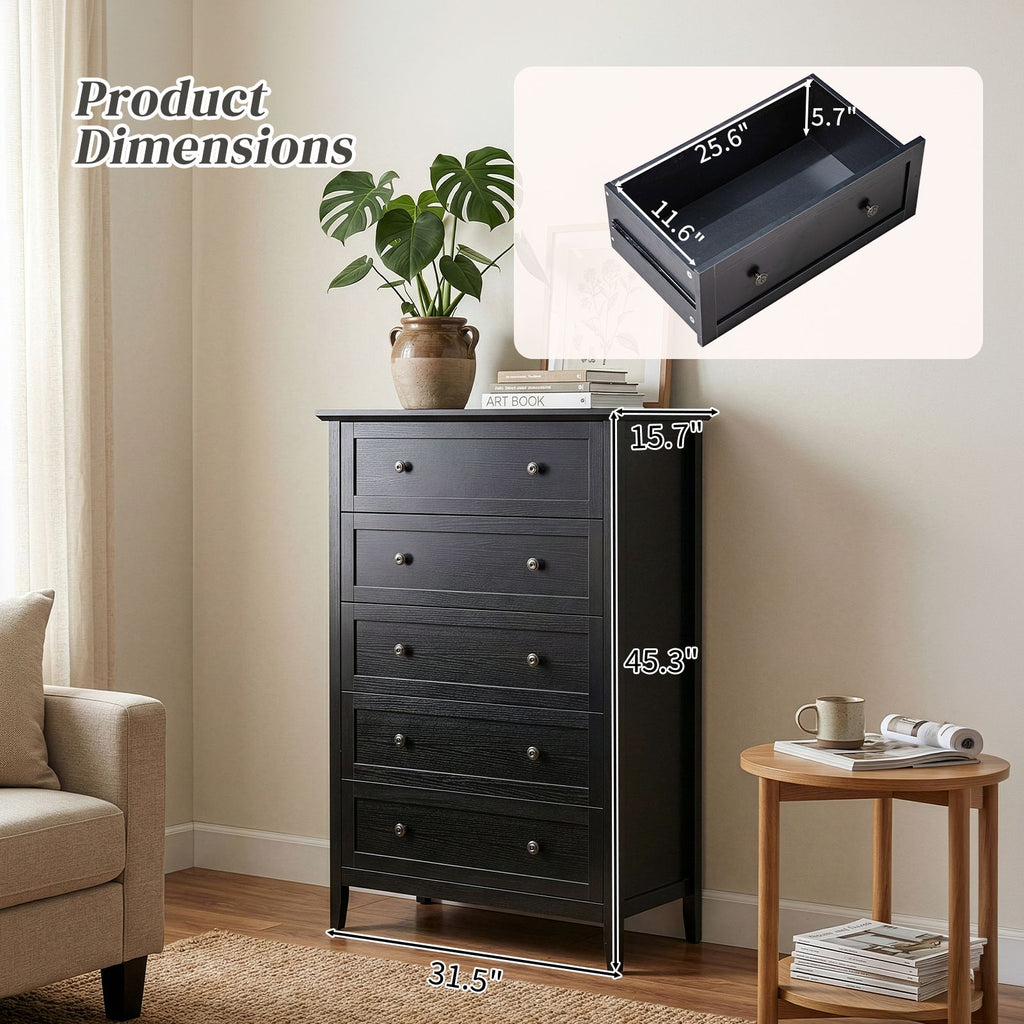 Black Embossed Five-Drawer Cabinet – Modern Storage for Any Room