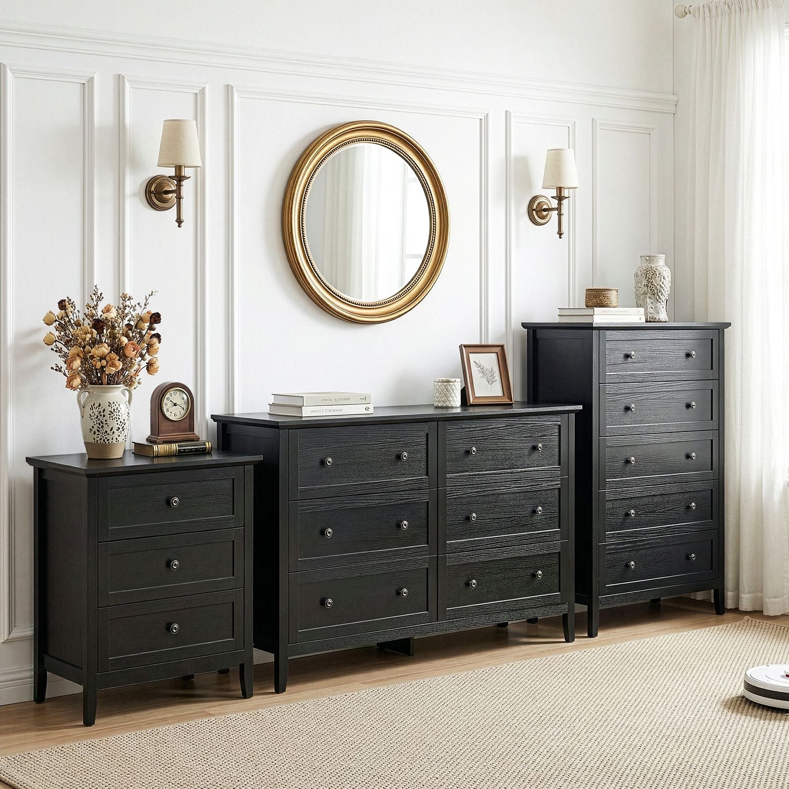 Black Embossed Five-Drawer Cabinet – Modern Storage for Any Room