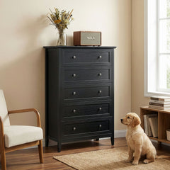 Black Embossed Five-Drawer Cabinet – Modern Storage for Any Room