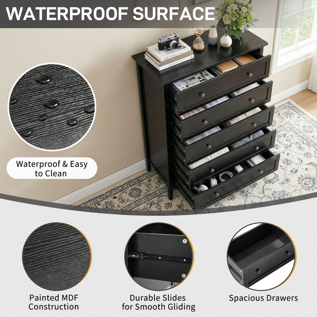 Black Embossed Five-Drawer Cabinet – Modern Storage for Any Room