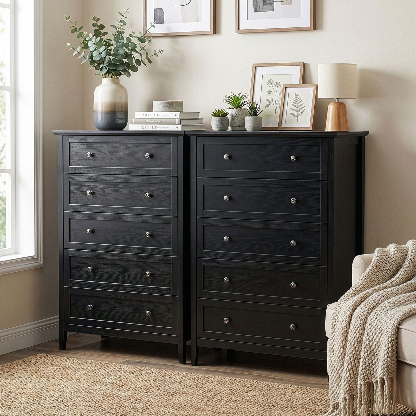 Black Embossed Five-Drawer Cabinet – Modern Storage for Any Room