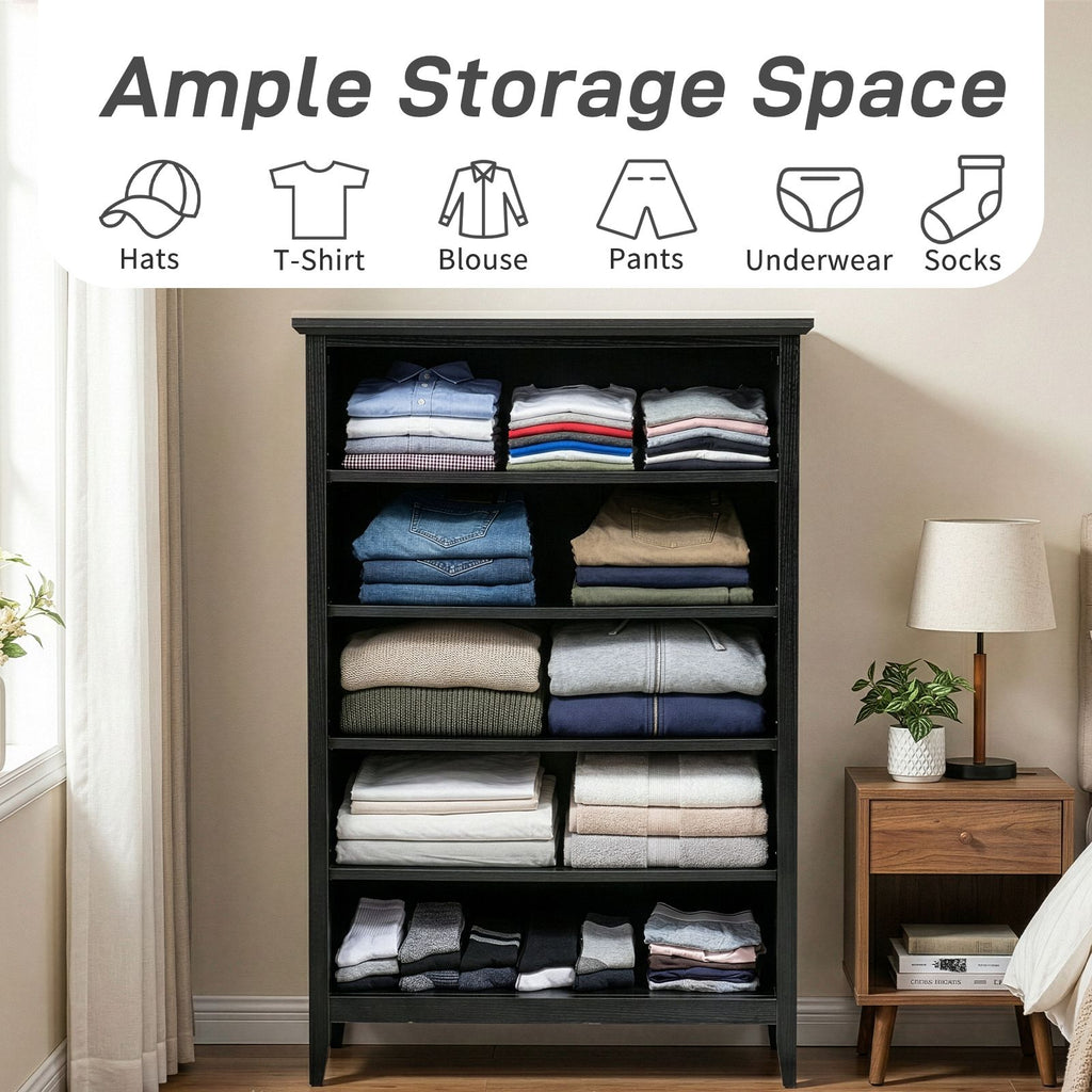Black Embossed Five-Drawer Cabinet – Modern Storage for Any Room